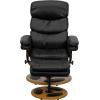 Flash Furniture Whitney Contemporary Multi-Position Recliner and Ottoman with Wood Base in Black LeatherSoft
