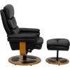 Flash Furniture Whitney Contemporary Multi-Position Recliner and Ottoman with Wood Base in Black LeatherSoft