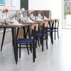 Flash Furniture Wright Commercial Grade Dining Chair – Natural Birch Finish Solid Wood Seat and Boomerang Back – 500 LB. Capacity Black Steel Frame(Natural Birch Wood Back/Blue Vinyl Seat)