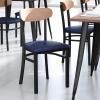 Flash Furniture Wright Commercial Grade Dining Chair – Natural Birch Finish Solid Wood Seat and Boomerang Back – 500 LB. Capacity Black Steel Frame(Natural Birch Wood Back/Blue Vinyl Seat)