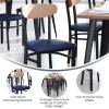 Flash Furniture Wright Commercial Grade Dining Chair – Natural Birch Finish Solid Wood Seat and Boomerang Back – 500 LB. Capacity Black Steel Frame(Natural Birch Wood Back/Blue Vinyl Seat)