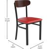 Flash Furniture Wright Commercial Grade Dining Chair – Natural Birch Finish Solid Wood Seat and Boomerang Back – 500 LB. Capacity Black Steel Frame(Walnut Wood Back/Red Vinyl Seat)