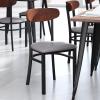 Flash Furniture Wright Commercial Grade Dining Chair – Natural Birch Finish Solid Wood Seat and Boomerang Back – 500 LB. Capacity Black Steel Frame(Walnut Wood Back/Gray Vinyl Seat)