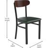 Flash Furniture Wright Commercial Grade Dining Chair – Natural Birch Finish Solid Wood Seat and Boomerang Back – 500 LB. Capacity Black Steel Frame(Walnut Wood Back/Green Vinyl Seat)