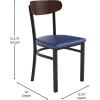 Flash Furniture Wright Commercial Grade Dining Chair – Natural Birch Finish Solid Wood Seat and Boomerang Back – 500 LB. Capacity Black Steel Frame(Walnut Wood Back/Blue Vinyl Seat)