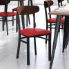 Flash Furniture Wright Commercial Grade Dining Chair – Natural Birch Finish Solid Wood Seat and Boomerang Back – 500 LB. Capacity Black Steel Frame(Walnut Wood Back/Red Vinyl Seat)