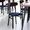Flash Furniture Wright Commercial Grade Dining Chair – Natural Birch Finish Solid Wood Seat and Boomerang Back – 500 LB. Capacity Black Steel Frame(Walnut Wood Back/Blue Vinyl Seat)