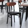 Flash Furniture Wright Commercial Grade Dining Chair – Natural Birch Finish Solid Wood Seat and Boomerang Back – 500 LB. Capacity Black Steel Frame(Walnut Wood Back/Black Vinyl Seat)