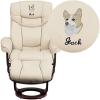 Flash EMB Beige Leather Recliner&Ott Mahogany Wood Base with Floor Glides