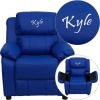 Flash EMB Blue Vinyl Kids Recliner Solid Hardwood Frame