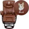 Flash EMB Brown Leather Recliner&Ott Mahogany Wood Base with Floor Glides