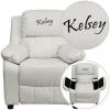 Flash EMB White Vinyl Kids Recliner Solid Hardwood Frame