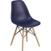 Flash Furniture 2 Pack Elon Series Moss Gray Plastic Chair with Wooden Legs for Versatile Kitchen, Dining Room, Living Room, Library or Desk Use(Navy)