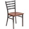 Flash Furniture 2 Pack HERCULES Series Clear Coated Ladder Back Metal Restaurant Chair – Black Vinyl Seat(Cherry Wood Seat/Clear Coated Metal Frame)