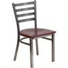 Flash Furniture 2 Pack HERCULES Series Clear Coated Ladder Back Metal Restaurant Chair – Black Vinyl Seat(Mahogany Wood Seat/Clear Coated Metal Frame)