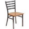 Flash Furniture 2 Pack HERCULES Series Clear Coated Ladder Back Metal Restaurant Chair – Black Vinyl Seat(Natural Wood Seat/Clear Coated Metal Frame)