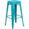 Flash Furniture 30″H Commercial Modern Metal Backless Barstool, Indoor/Outdoor Industrial Square Stacking Bar Stool for Patio Bars/Restaurants, Black(Crystal Teal-blue)
