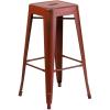 Flash Furniture 30″H Commercial Modern Metal Backless Barstool, Indoor/Outdoor Industrial Square Stacking Bar Stool for Patio Bars/Restaurants, Black(Distressed Kelly Red)