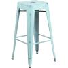 Flash Furniture 30″H Commercial Modern Metal Backless Barstool, Indoor/Outdoor Industrial Square Stacking Bar Stool for Patio Bars/Restaurants, Black(Distressed Green-blue)