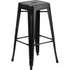 Flash Furniture 30″H Commercial Modern Metal Backless Barstool, Indoor/Outdoor Industrial Square Stacking Bar Stool for Patio Bars/Restaurants, Black(Distressed Black)