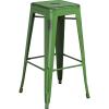 Flash Furniture 30″H Commercial Modern Metal Backless Barstool, Indoor/Outdoor Industrial Square Stacking Bar Stool for Patio Bars/Restaurants, Black(Distressed Green)