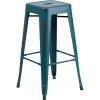 Flash Furniture 30″H Commercial Modern Metal Backless Barstool, Indoor/Outdoor Industrial Square Stacking Bar Stool for Patio Bars/Restaurants, Black(Distressed Kelly Blue-teal)