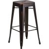 Flash Furniture 30″H Commercial Modern Metal Backless Barstool, Indoor/Outdoor Industrial Square Stacking Bar Stool for Patio Bars/Restaurants, Black(Distressed Copper)