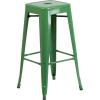 Flash Furniture 30″H Commercial Modern Metal Backless Barstool, Indoor/Outdoor Industrial Square Stacking Bar Stool for Patio Bars/Restaurants, Black(Green)