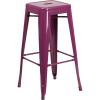 Flash Furniture 30″H Commercial Modern Metal Backless Barstool, Indoor/Outdoor Industrial Square Stacking Bar Stool for Patio Bars/Restaurants, Black(Purple)