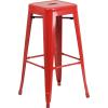 Flash Furniture 30″H Commercial Modern Metal Backless Barstool, Indoor/Outdoor Industrial Square Stacking Bar Stool for Patio Bars/Restaurants, Black(Red)