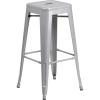 Flash Furniture 30″H Commercial Modern Metal Backless Barstool, Indoor/Outdoor Industrial Square Stacking Bar Stool for Patio Bars/Restaurants, Black(Silver)