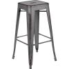 Flash Furniture 30″H Commercial Modern Metal Backless Barstool, Indoor/Outdoor Industrial Square Stacking Bar Stool for Patio Bars/Restaurants, Black(Silver Gray)
