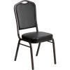 Flash Furniture 4 Pack HERCULES Series Crown Back Stacking Banquet Chair in Black Fabric – Silver Frame(Black Vinyl/Gold Vein Frame)
