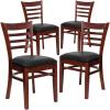 Flash Furniture 4 Pack HERCULES Series Ladder Back Mahogany Wood Restaurant Chair – Black Vinyl Seat