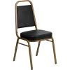 Flash Furniture 4 Pack HERCULES Series Trapezoidal Back Stacking Banquet Chair in Burgundy Patterned Fabric – Gold Frame(Black Vinyl/Gold Frame)