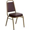 Flash Furniture 4 Pack HERCULES Series Trapezoidal Back Stacking Banquet Chair in Burgundy Patterned Fabric – Gold Frame(Brown Vinyl/Gold Frame)