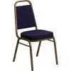 Flash Furniture 4 Pack HERCULES Series Trapezoidal Back Stacking Banquet Chair in Burgundy Patterned Fabric – Gold Frame(Navy Patterned Fabric/Gold Frame)