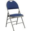Flash Furniture 4 Pack HERCULES Series Ultra-Premium Triple Braced Burgundy Fabric Metal Folding Chair with Easy-Carry Handle(Navy Fabric/Gray Frame)