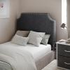 Flash Furniture Adeline Twin Headboard with 2 Outlets, USB Port, USB Type-C Port, Contoured Headboard, Studded LeatherSoft Upholstery, Dual Hanging Options, White(Gray Linen)