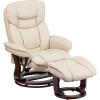 Flash Furniture Allie LeatherSoft Upholstered Recliner with Footrest, Arms, and Headrest, Padded Swivel Recliner Chair and Ottoman Set, Palimino(Beige)