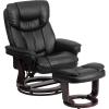 Flash Furniture Allie LeatherSoft Upholstered Recliner with Footrest, Arms, and Headrest, Padded Swivel Recliner Chair and Ottoman Set, Palimino(Black)