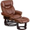 Flash Furniture Allie LeatherSoft Upholstered Recliner with Footrest, Arms, and Headrest, Padded Swivel Recliner Chair and Ottoman Set, Palimino(Brown Vintage)