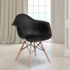 Flash Furniture Alonza Series White Plastic Chair with Wooden Legs(Black)