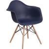 Flash Furniture Alonza Series White Plastic Chair with Wooden Legs(Navy)