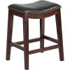 Flash Furniture Alphus 26” High Backless Cappuccino Wood Counter Height Stool with Black LeatherSoft Saddle Seat(Cappuccino)