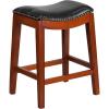 Flash Furniture Alphus 26” High Backless Cappuccino Wood Counter Height Stool with Black LeatherSoft Saddle Seat(Light Cherry)