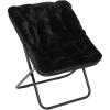 Flash Furniture Archer Saucer Chair with Folding Steel Frame, Portable Oversized Saucer Chair, for Dorm or Bedroom, 28″, Dusty Aqua Faux Fur/Soft Gold Frame(Black Fabric/Black Frame)