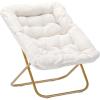 Flash Furniture Archer Saucer Chair with Folding Steel Frame, Portable Oversized Saucer Chair, for Dorm or Bedroom, 28″, Dusty Aqua Faux Fur/Soft Gold Frame(Ivory Faux Shearling Fabric/Soft Gold Frame)