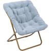 Flash Furniture Archer Saucer Chair with Folding Steel Frame, Portable Oversized Saucer Chair, for Dorm or Bedroom, 28″, Dusty Aqua Faux Fur/Soft Gold Frame(Aqua Fabric/Soft Gold Frame)