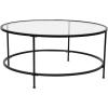 Flash Furniture Astoria Collection Round Coffee Table – Modern Clear Glass Coffee Table – Matte Gold Frame(Clear Top/Matte Black Frame)